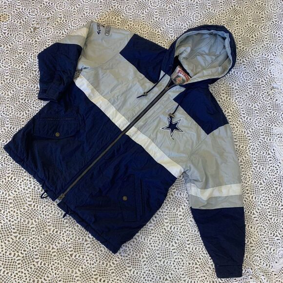 Vintage Dallas Cowboys NFL Jacket Big Logo Starter Gray White Blue *broken zip - Picture 4 of 13